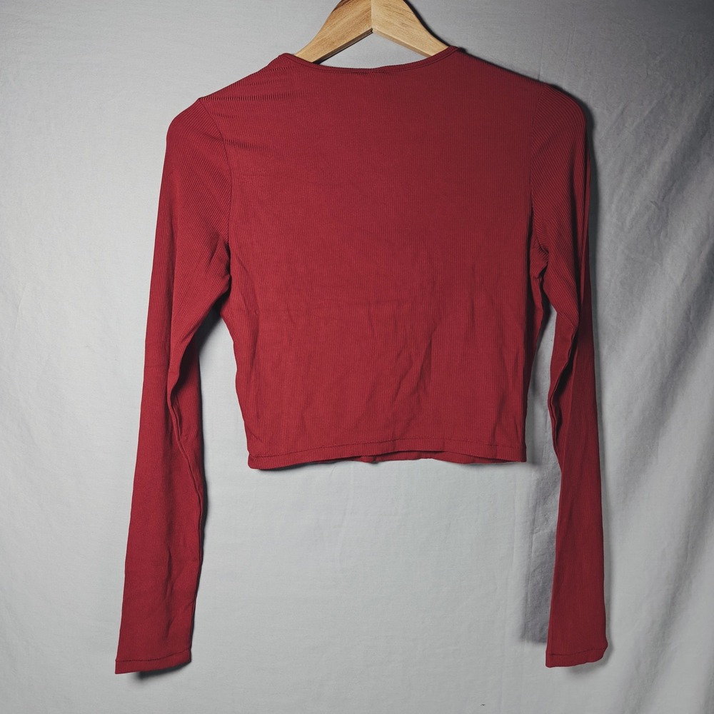 SKIMS Soft Lounge Rib Long Sleeve Crop Top Brick Red Size M NEW - Picture 3 of 10
